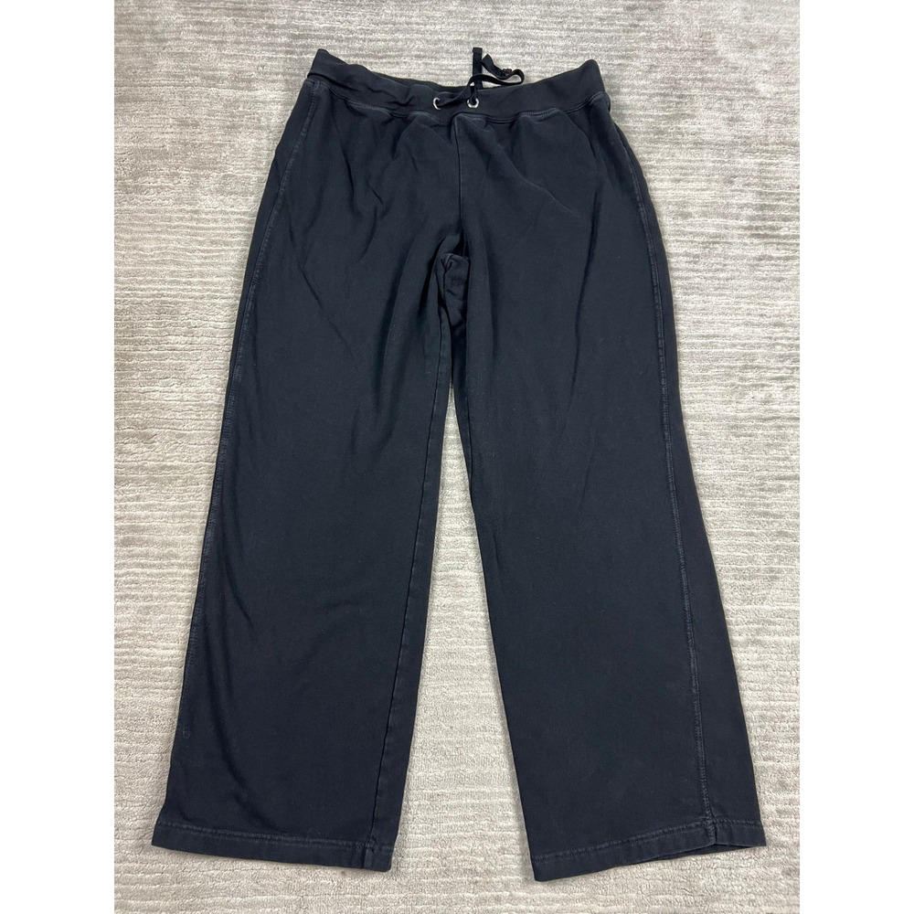 SB Active Sweatpants Womens L Petite Black Wide Leg Drawstring Cotton Blend L/P
